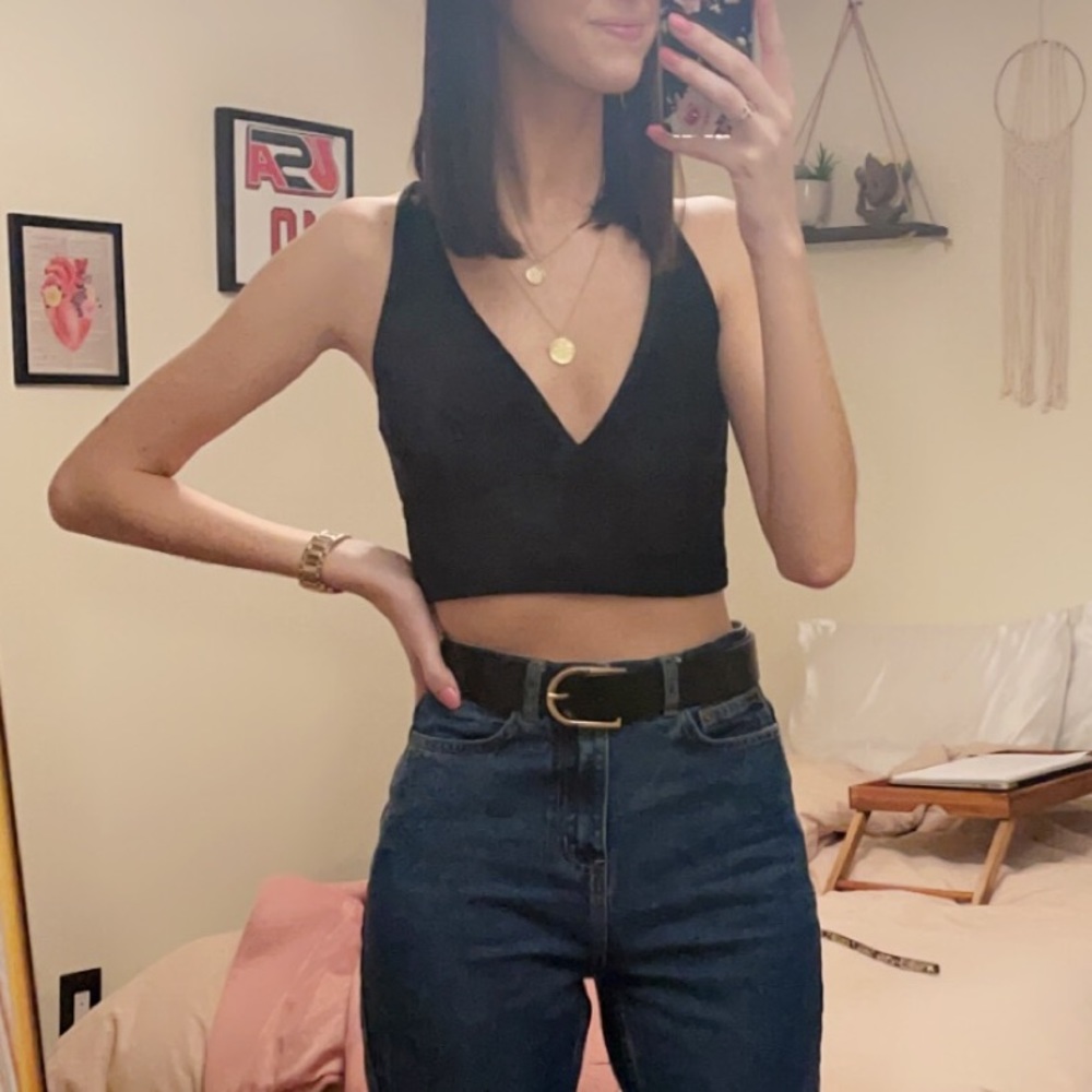 Black suede cropped top